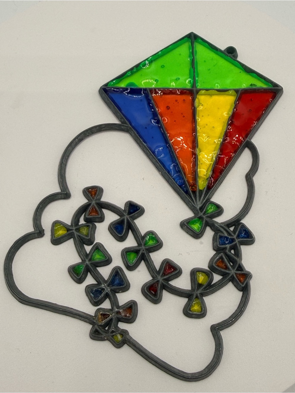 Vintage Colorful Kite Stained Glass Wall Art - Multicolor